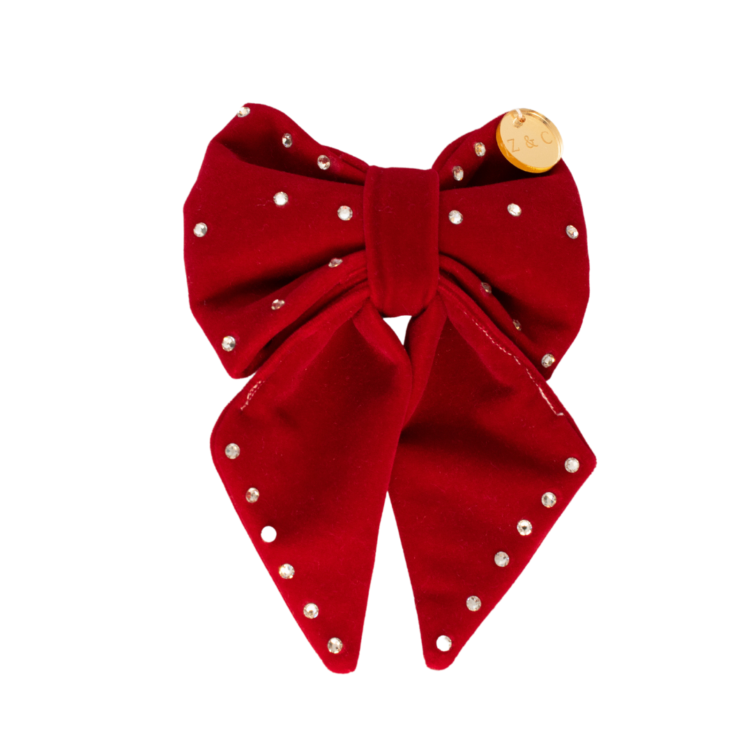 Crimson Velvet Sailor Bow W/Swarovski Crystals