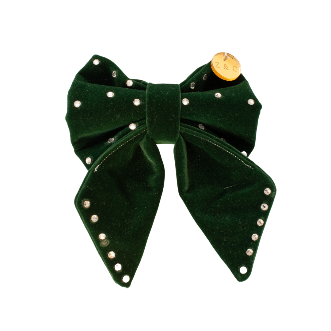 Forest Velvet Sailor Bow W/Swarovski Crystals
