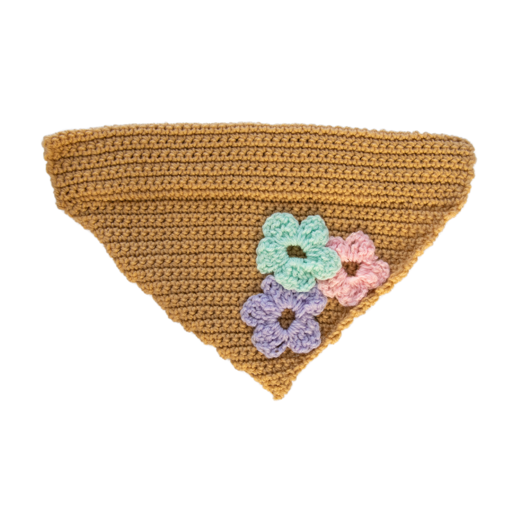 Mustard Crochet Bandana With Flowers (Large)