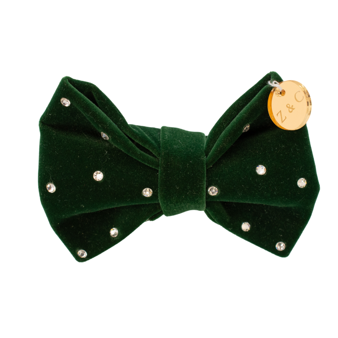 Forest Velvet Bow Tie W/Swarovski Crystals