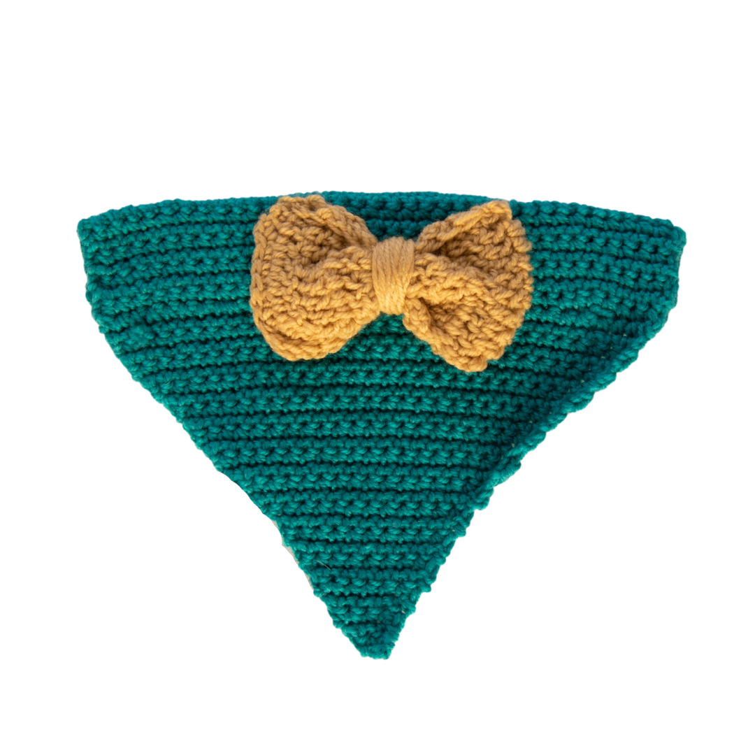 Teal Crochet Bandana With Bow Tie (Medium)