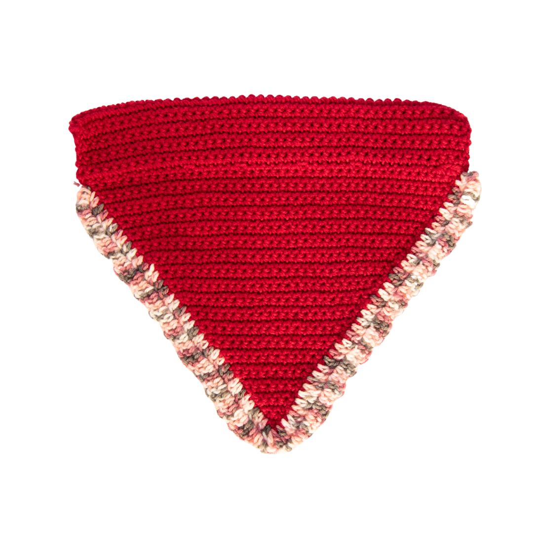 Red Crochet Bandana With Trimming (Large)