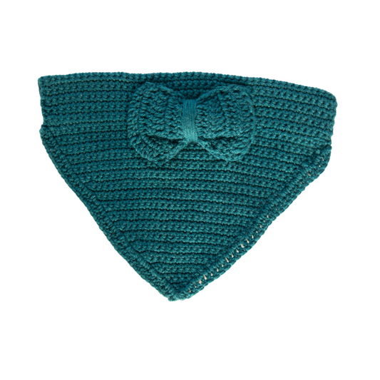 Teal Crochet Bandana With Bow Tie (Large)