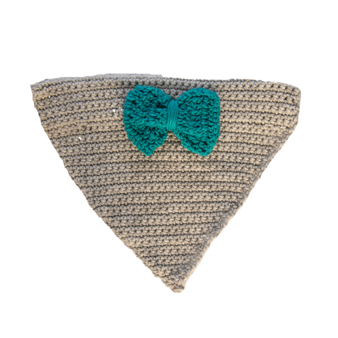 Grey Crochet Bandana With Bow Tie (Large)