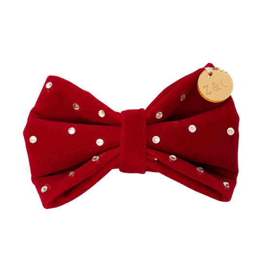 Crimson Velvet Bow Tie W/Swarovski Crystals